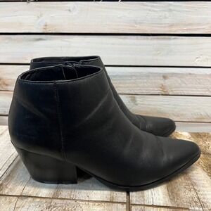 Bleeker‎ & Bond Riley Black Leather Block Heel Ankle Boots Minimal Chic US 9